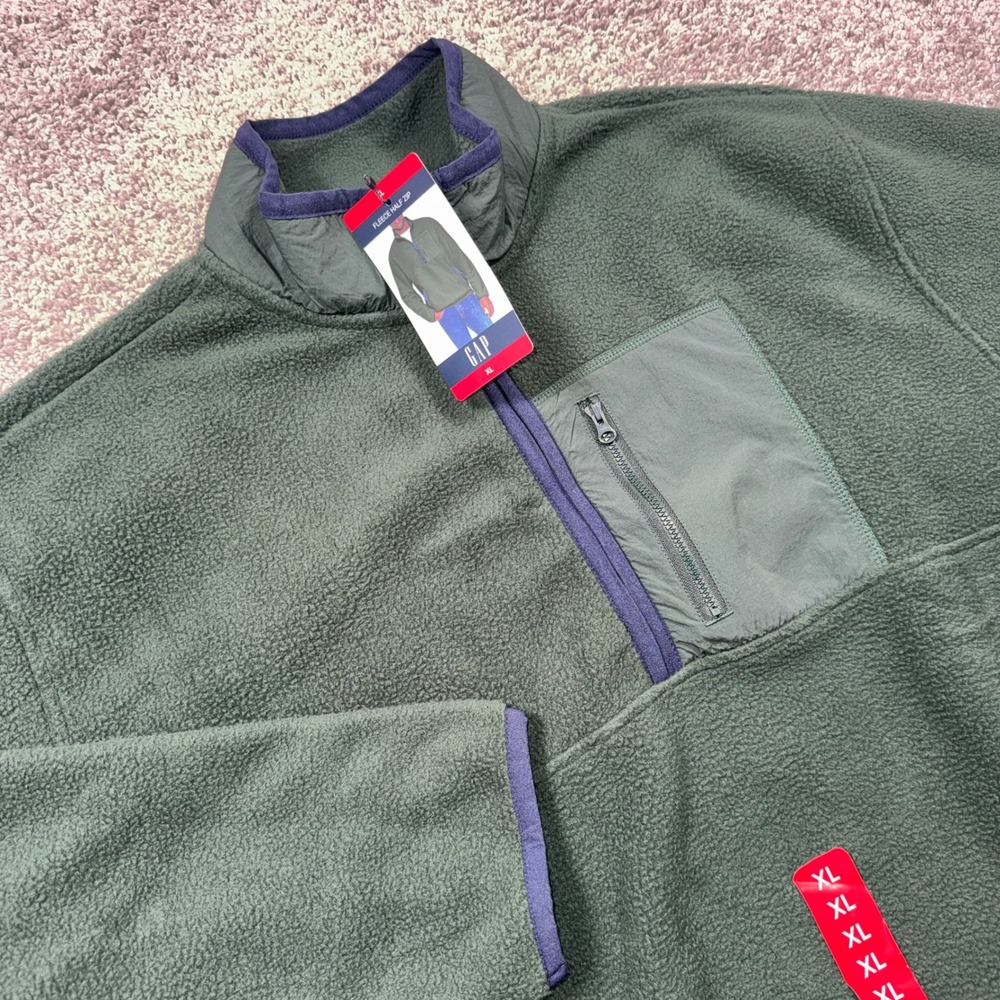 GAP Fleece Half Zip Men Pullover Mock Neck Green XL NEW